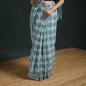 Sanganeri Hand Block Print Pure Mul Cotton Ready To Wear Saree  07