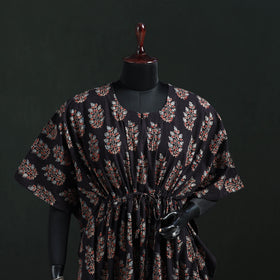 Brown - Ajrakh Hand Block Print Natural Dyed Cotton Kaftan (Short) 45
