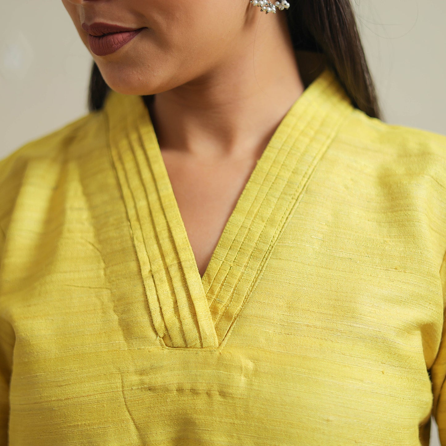 Yellow - Bhagalpuri Handwoven Desi Tussar Silk Plain Kurta 09