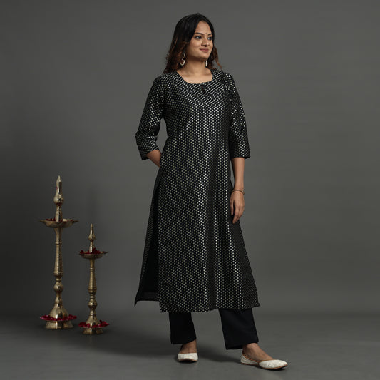 Black - Elegant Banarasi Brocade Silk Kurta with Pant Set