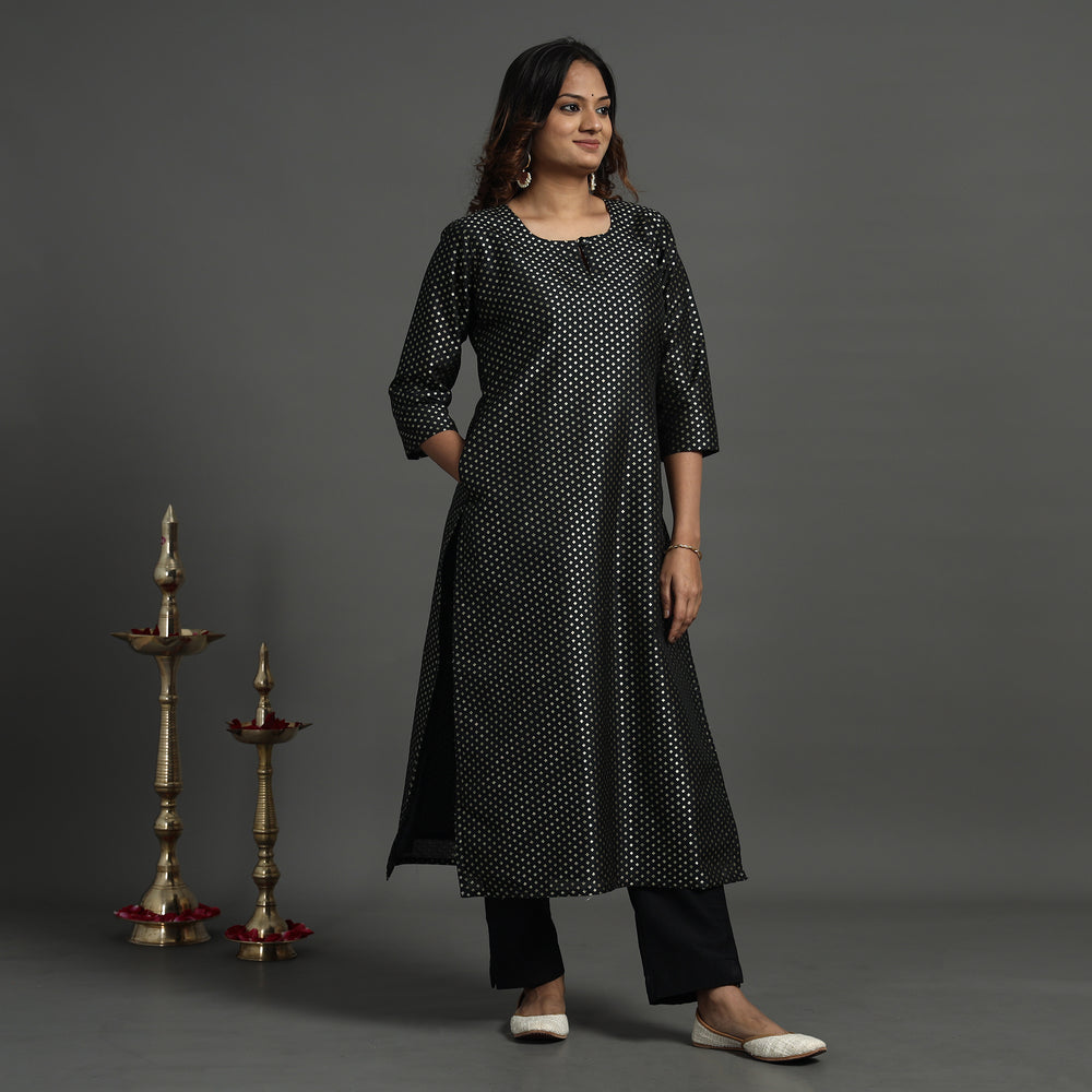 Black - Elegant Banarasi Brocade Silk Kurta with Pant Set