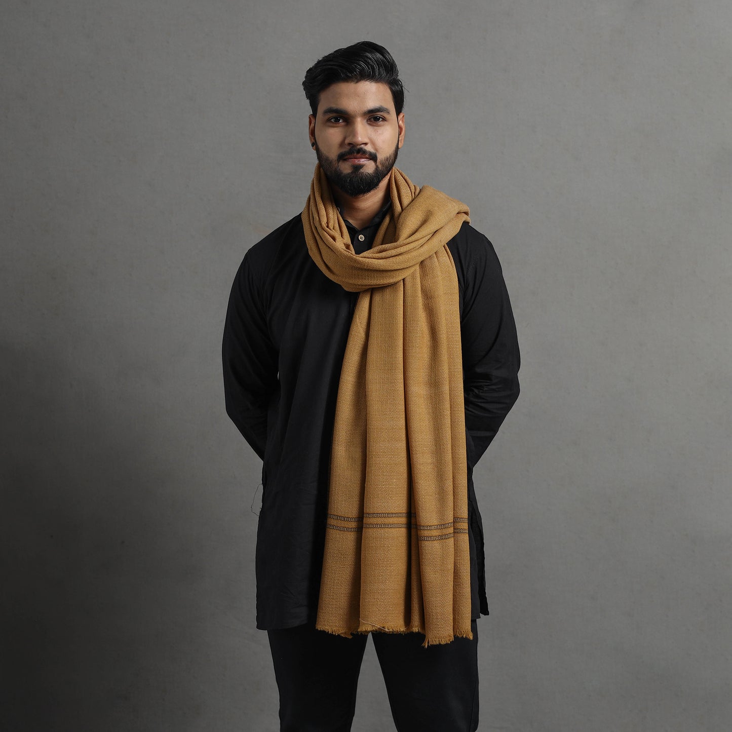 Brown - Kumaun Handwoven Pure Merino Wool Shawl for Men 110