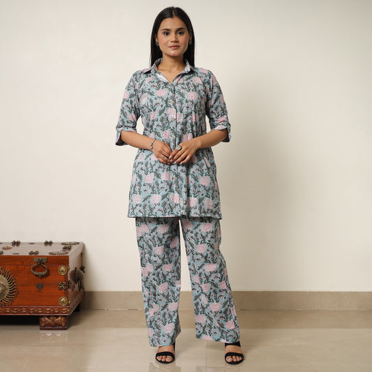 Green - Sanganeri Block Printed Cotton Co-Ord Set 11