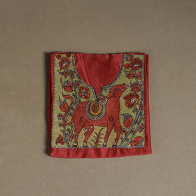 Red - Handpainted Srikalahasti Handloom Chanderi Silk Unstitched Kurta (2.3M) 06