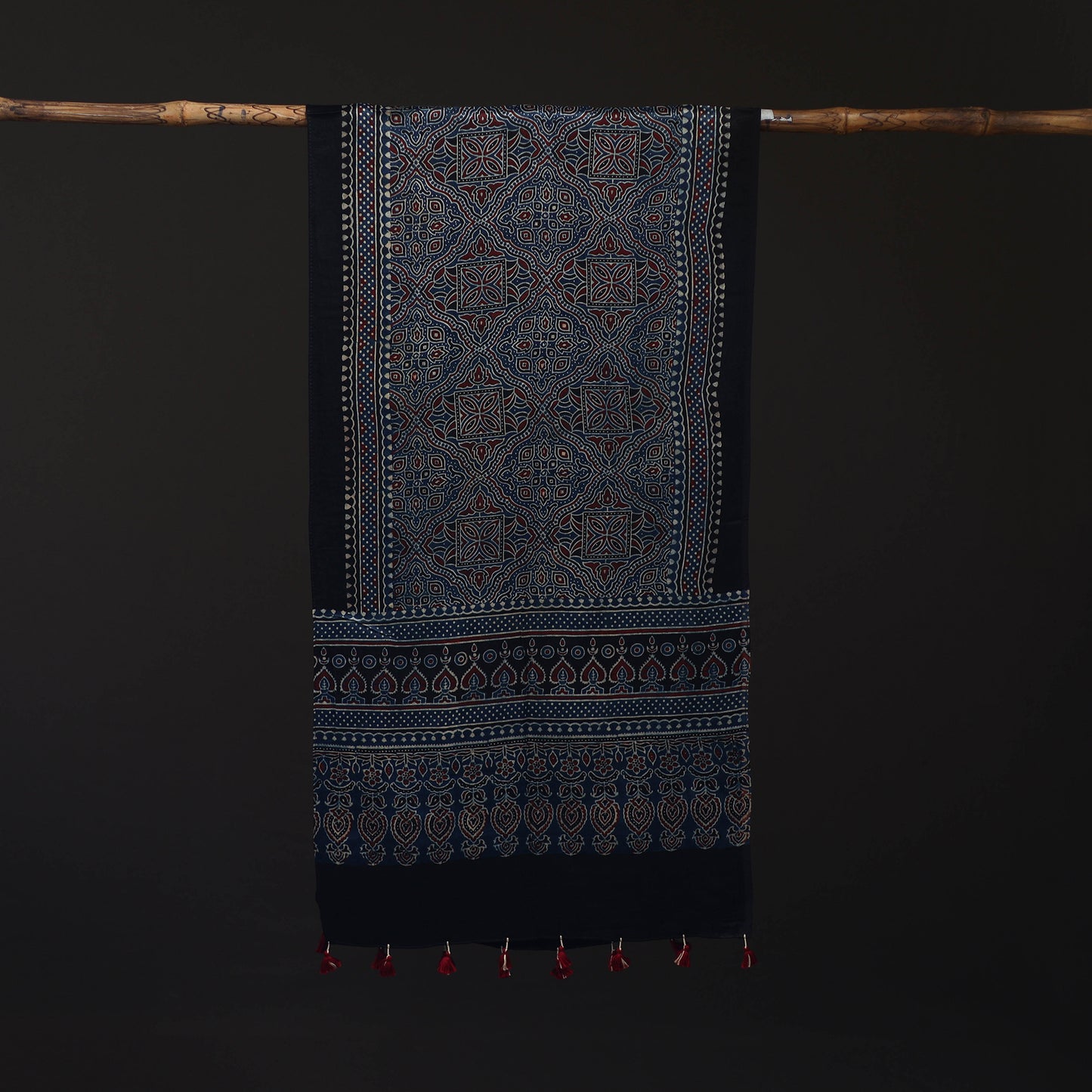 Ajrakh Hand Block Print Natural Dyed Mashru Silk Stole 30