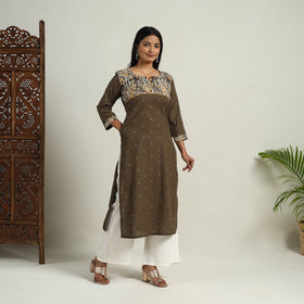 Mehfil Mosaic Cotton Brown Straight Jacquard Kurta for Women