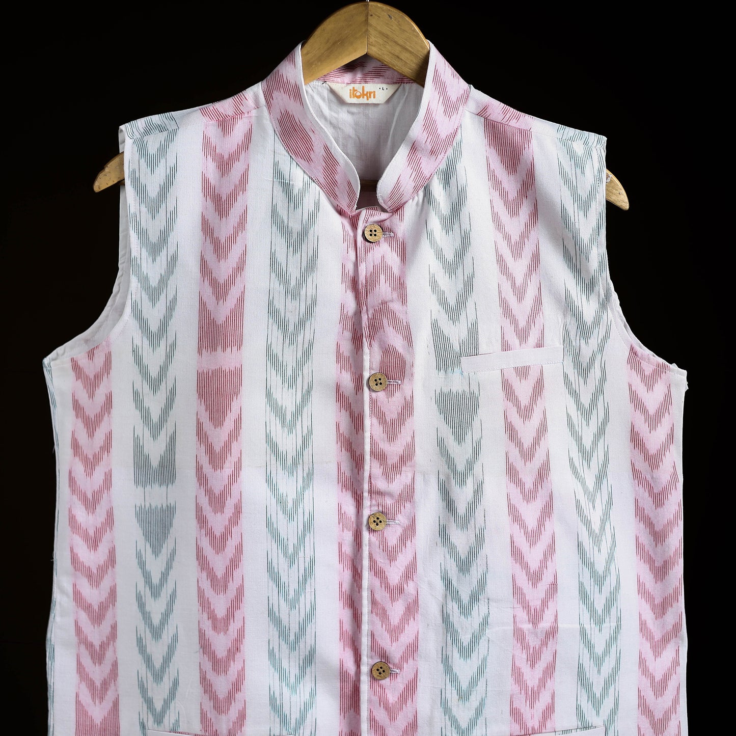 Sambalpuri Ikat Weave Cotton Men Nehru Jacket 10