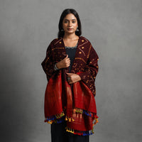 Maroon - Kutch Zari Work Handwoven Bandhani Woolen Shawl 23