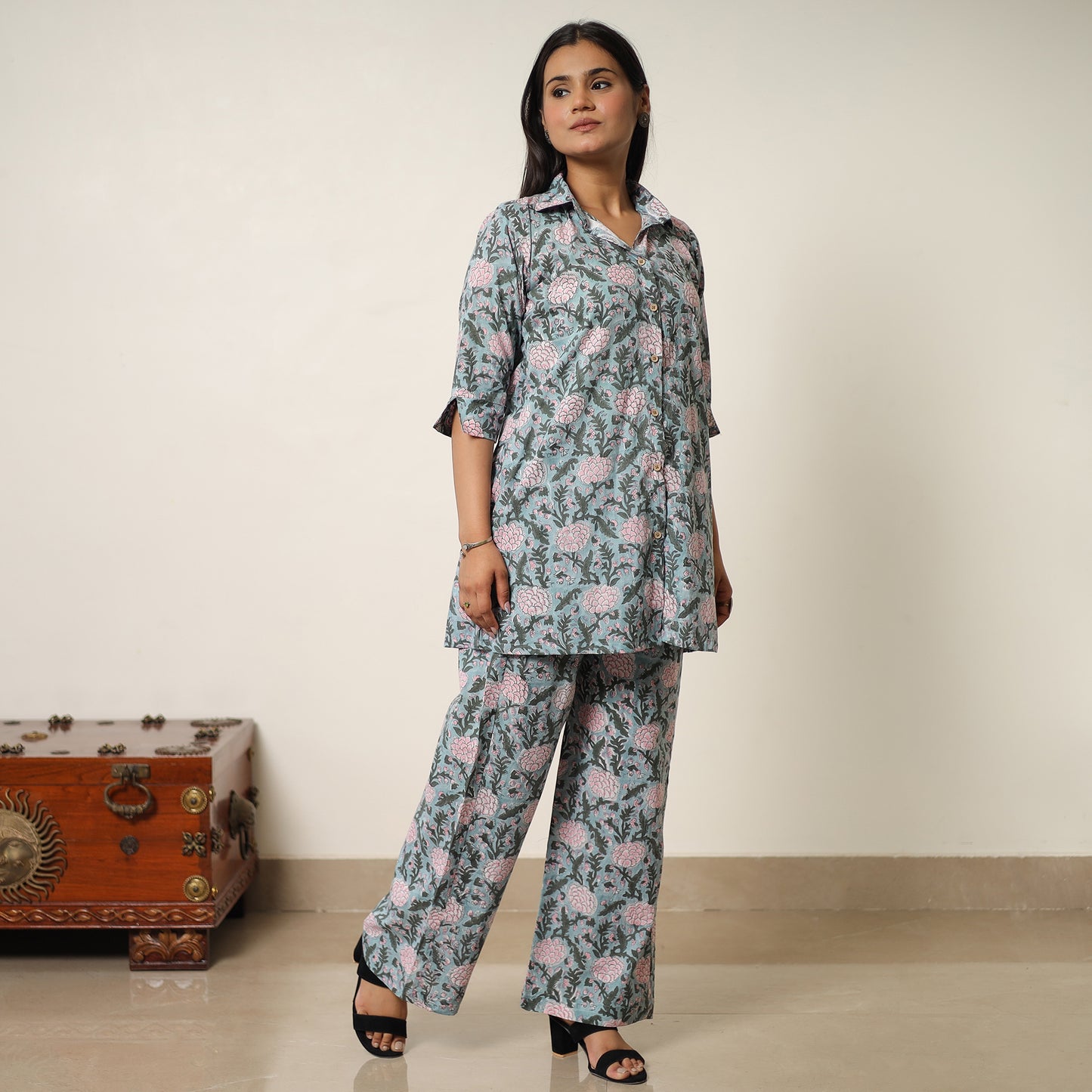 Green - Sanganeri Block Printed Cotton Co-Ord Set 11