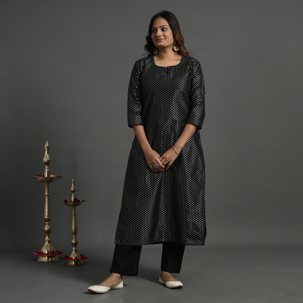 Black - Elegant Banarasi Brocade Silk Kurta with Pant Set