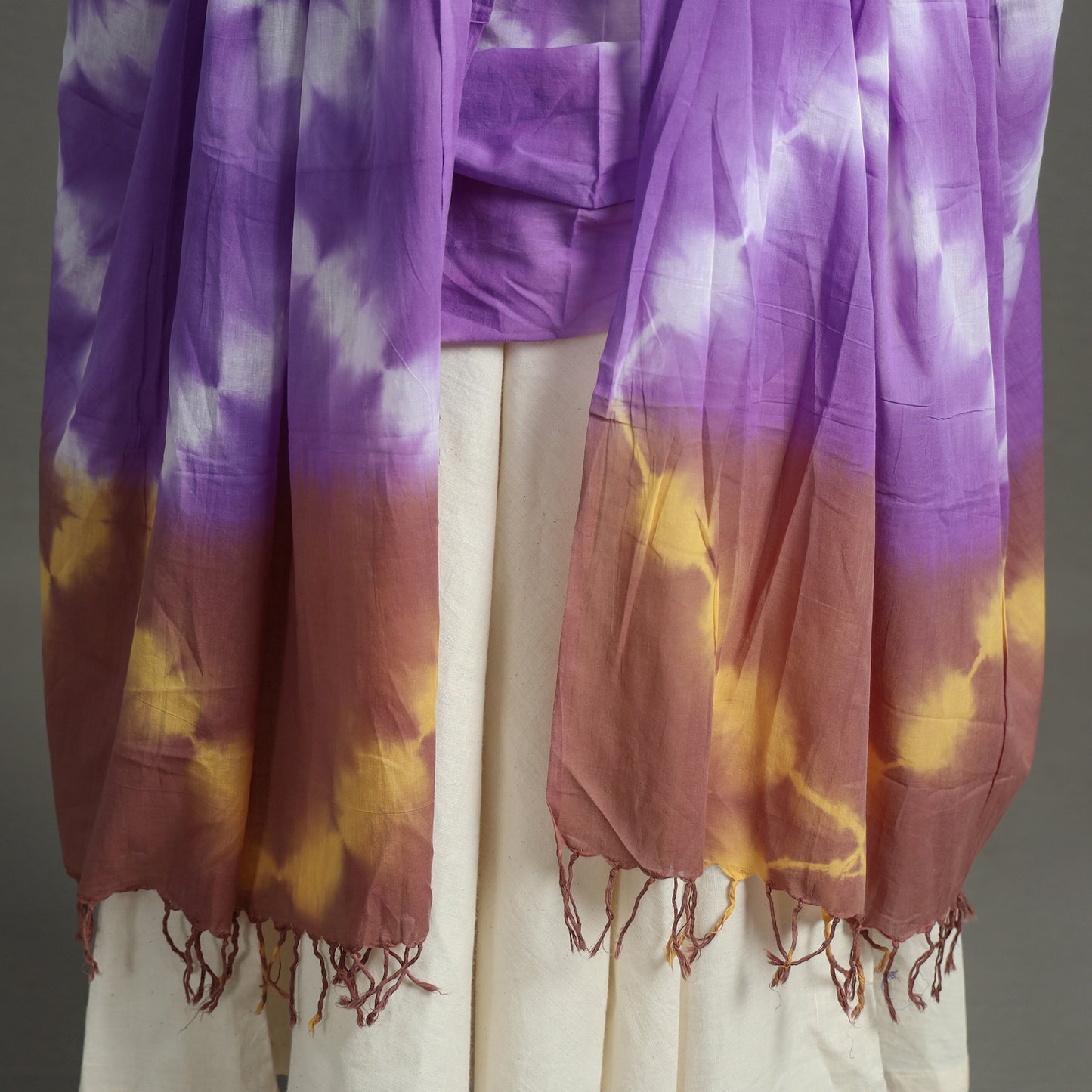 Purple - Shibori Tie-Dye Cotton Dupatta with Tassels 79