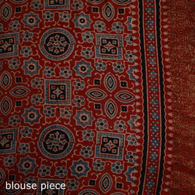 Ajrakh Hand Block Print Natural Dyed Zari Work Chanderi Silk Saree 18