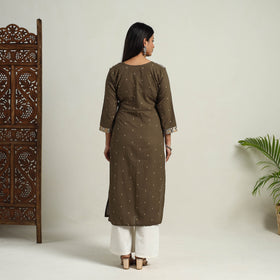 Mehfil Mosaic Cotton Brown Straight Jacquard Kurta for Women