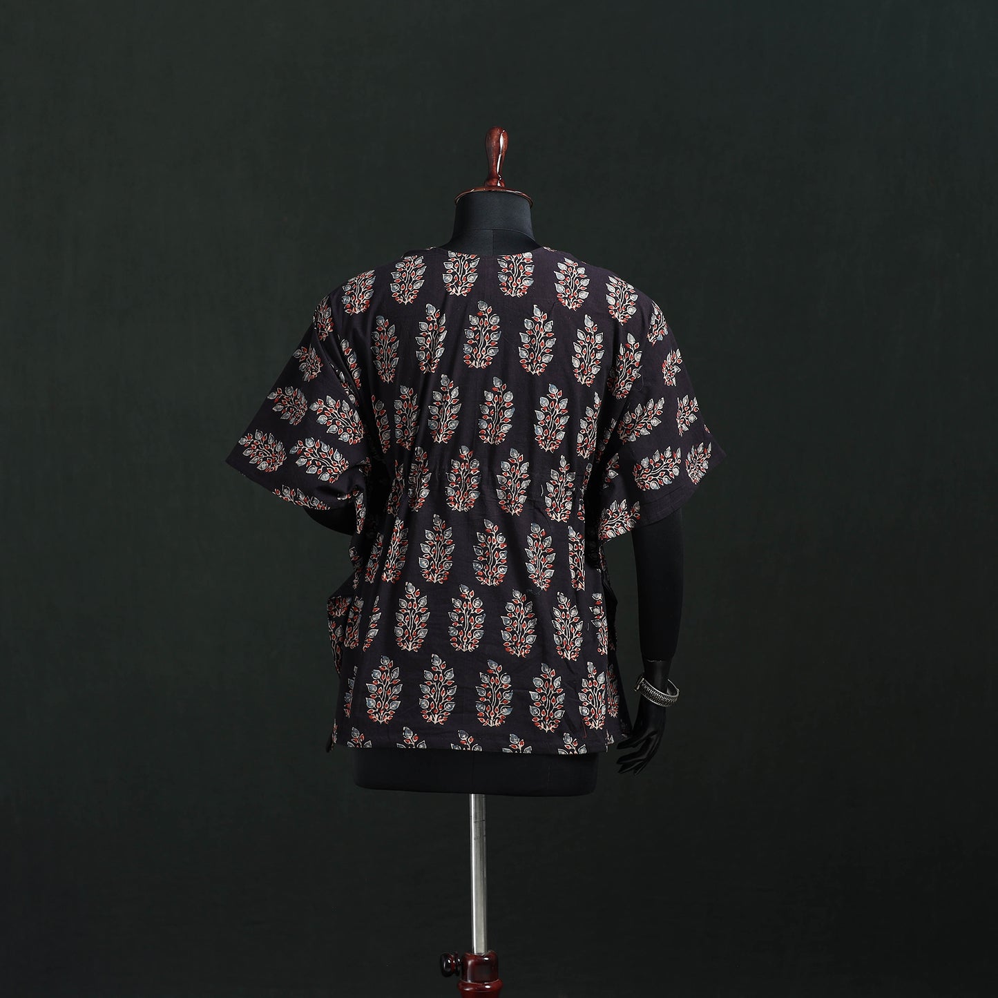 Brown - Ajrakh Hand Block Print Natural Dyed Cotton Kaftan (Short) 45