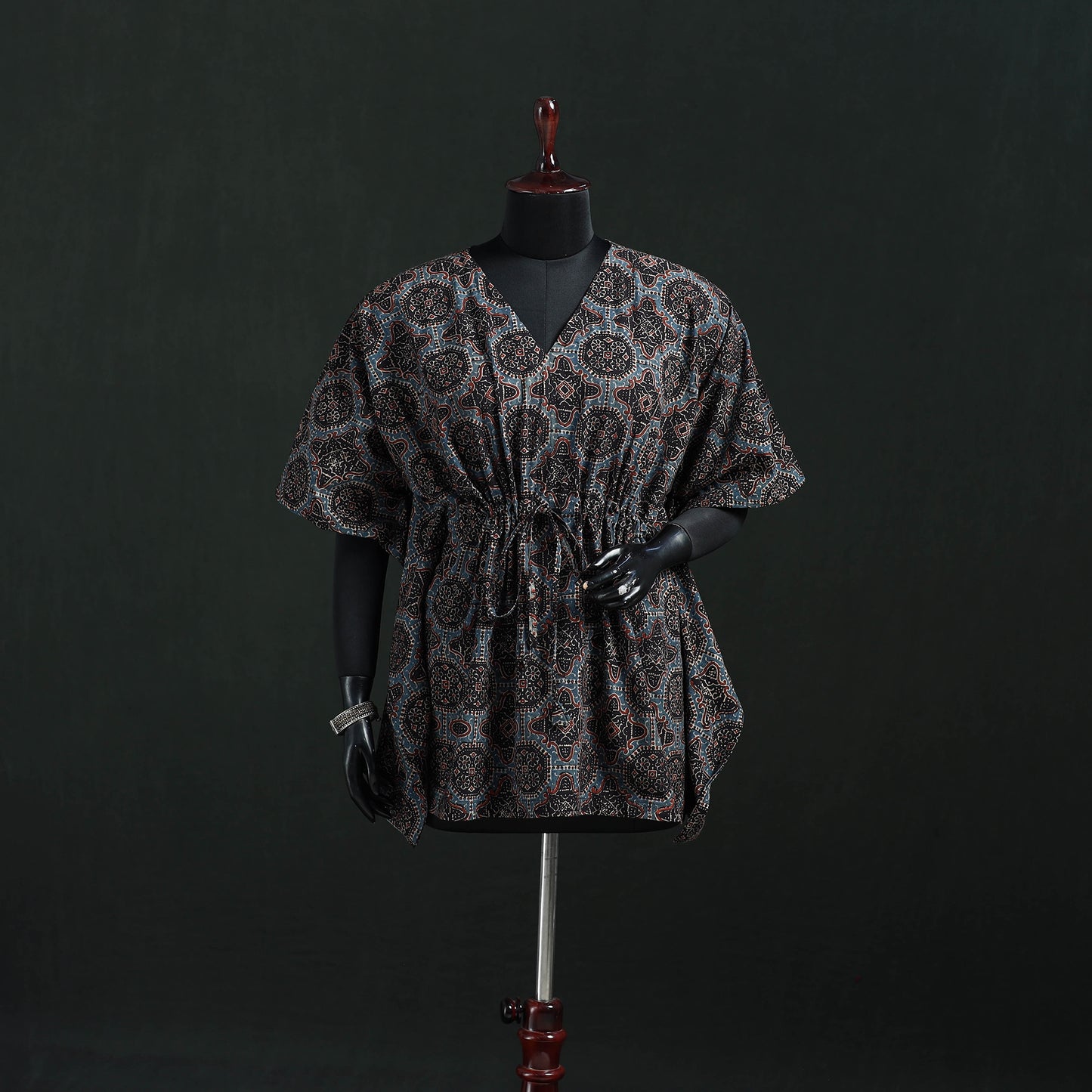 Multicolor - Ajrakh Hand Block Print Natural Dyed Cotton Kaftan (Short) 46