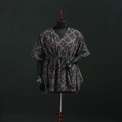 Multicolor - Ajrakh Hand Block Print Natural Dyed Cotton Kaftan (Short) 46