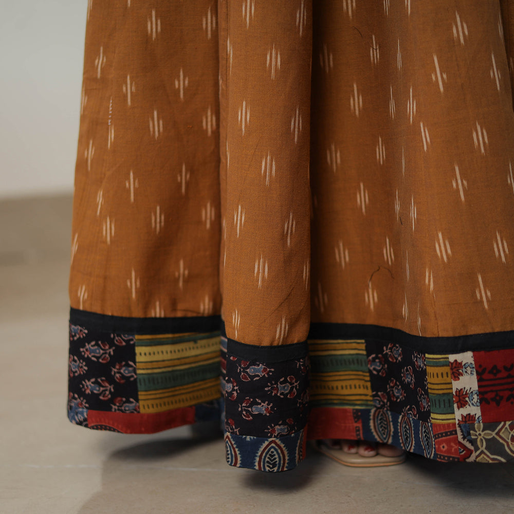 Brown - 24 Kali Cotton Pochampally Ikat Skirt with Border 08