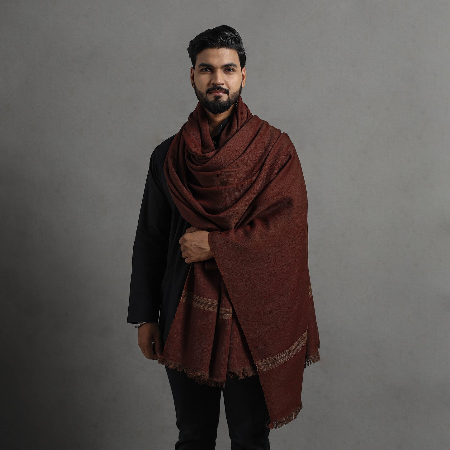 Maroon - Kumaun Handwoven Pure Merino Wool Shawl for Men 101