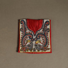 Red - Handpainted Srikalahasti Handloom Chanderi Silk Unstitched Kurta (2.3M) 03