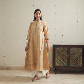 Beige Bhagalpuri Handwoven Desi Tussar Silk Plain Kurta for Women