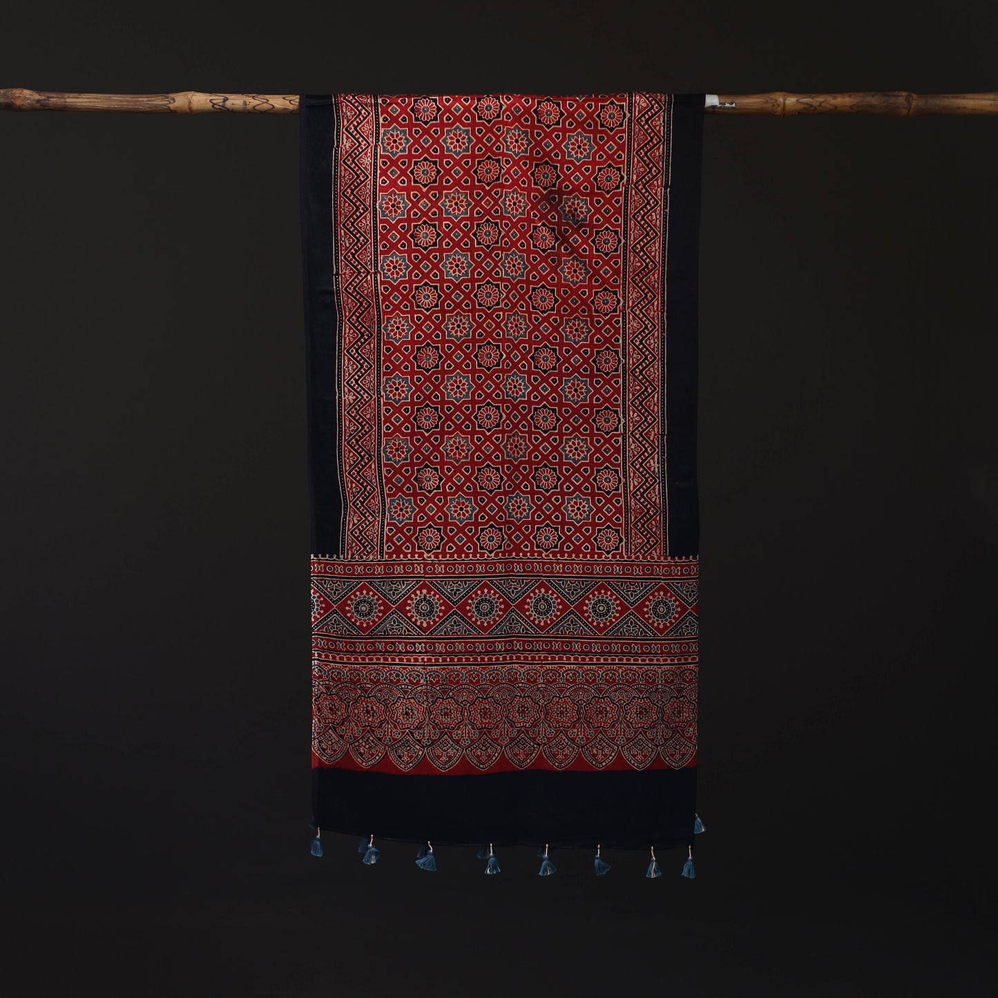 Ajrakh Hand Block Print Natural Dyed Mashru Silk Stole 34