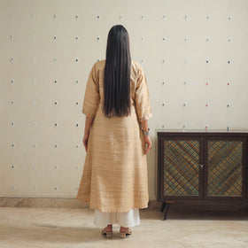 Beige Bhagalpuri Handwoven Desi Tussar Silk Plain Kurta for Women