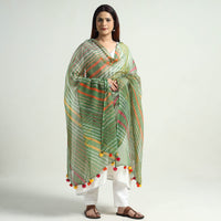 Green - Leheriya Tie-Dye Kota Doria Cotton Dupatta with Tassels 68