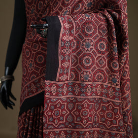 Handwoven Merino Wool Natural Dyed Hand Block Print Ajrakh Saree 11