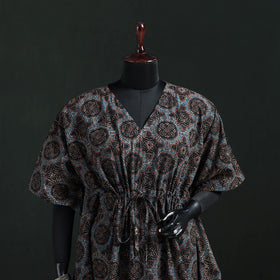 Multicolor - Ajrakh Hand Block Print Natural Dyed Cotton Kaftan (Short) 46