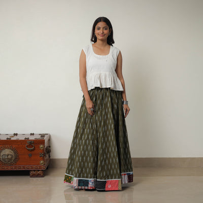 Green - 24 Kali Cotton Pochampally Ikat Skirt with Border 09