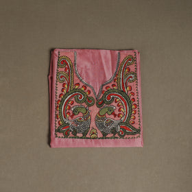 Pink - Handpainted Srikalahasti Handloom Chanderi Silk Unstitched Kurta (2.3M) 02
