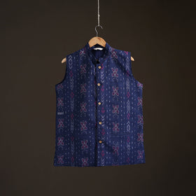 Sambalpuri Ikat Weave Cotton Men Nehru Jacket 11