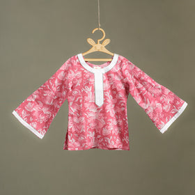 Girls Gota Work Floral Block Print Cotton Kurta with Sharara Set (3-4 Years) 11