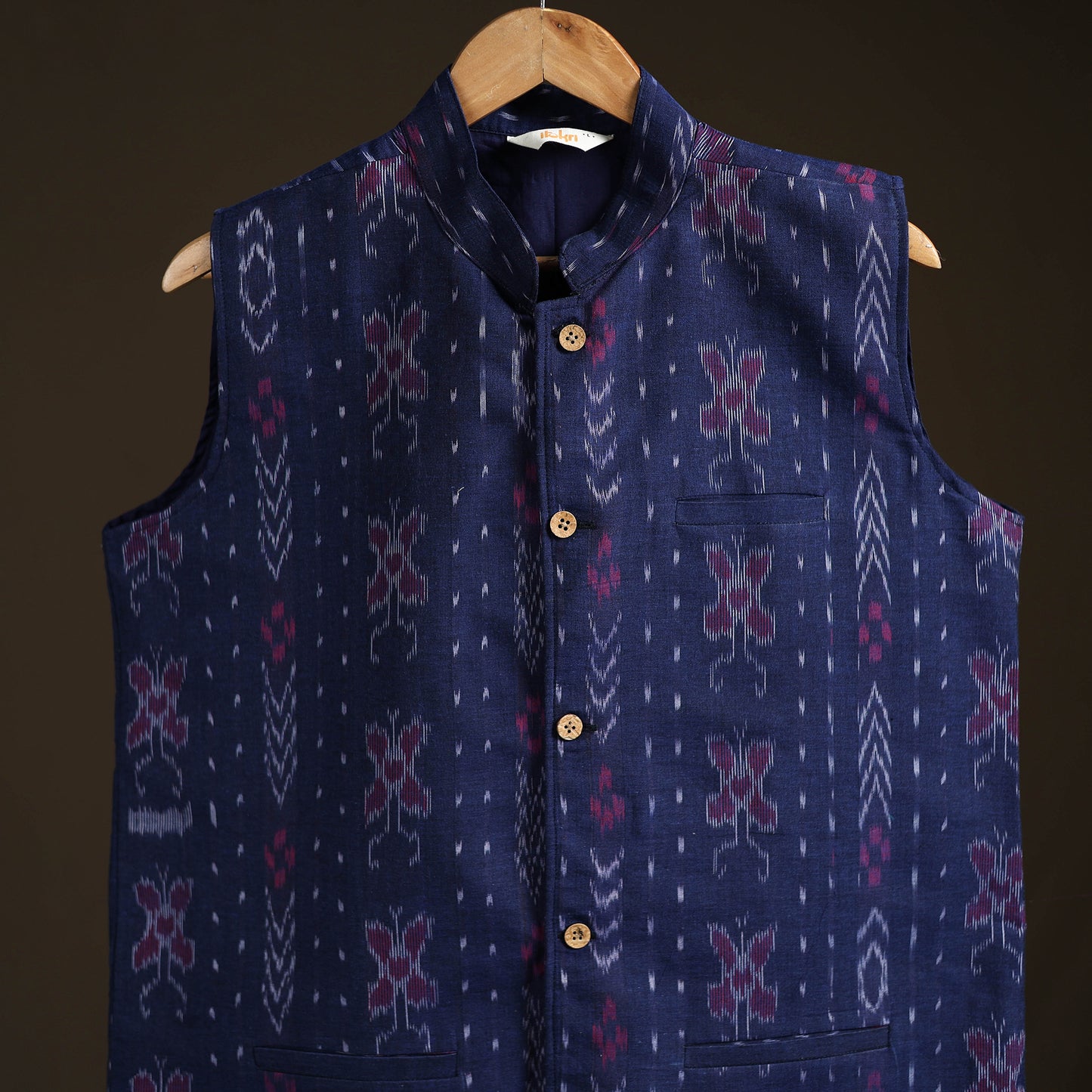 Sambalpuri Ikat Weave Cotton Men Nehru Jacket 11