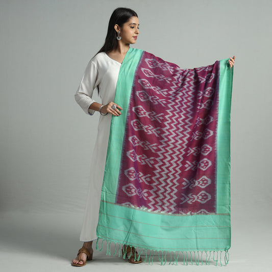 Purple - Pochampally Ikat Handloom Cotton Dupatta with Tassels 25