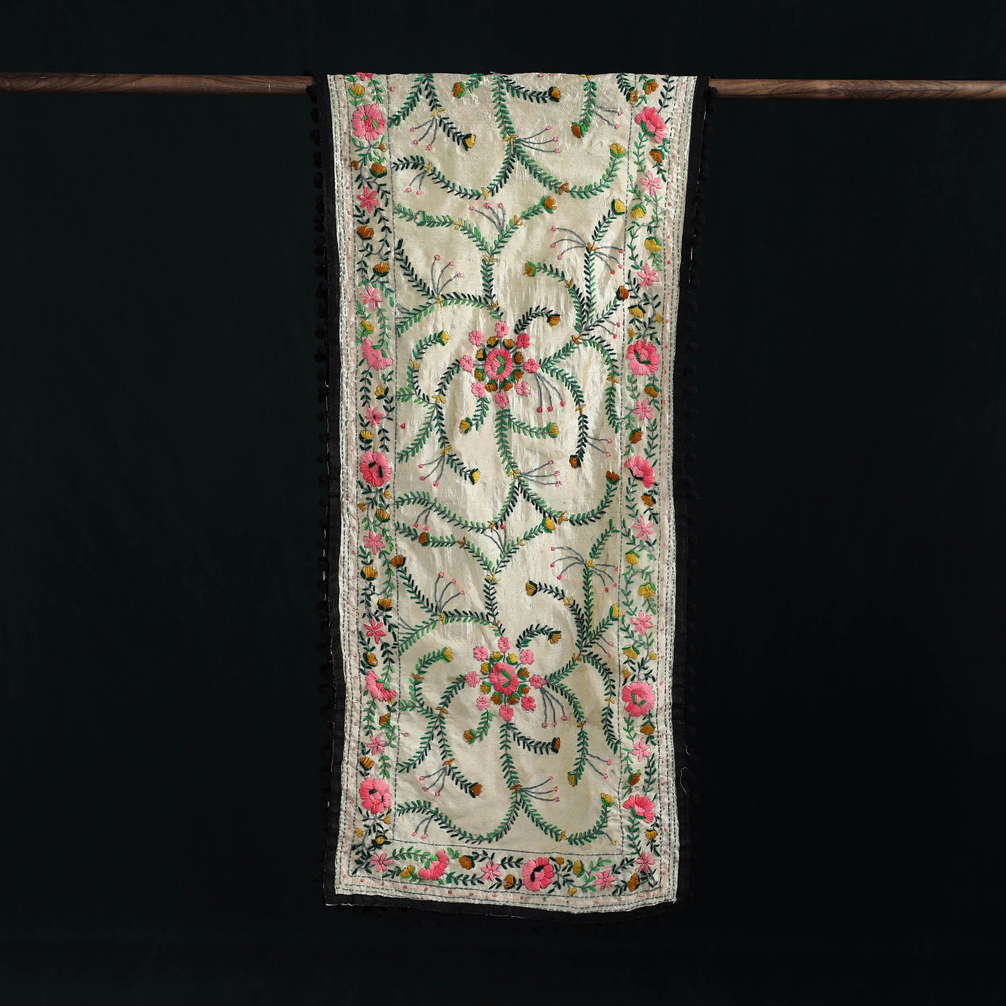 Ranihati Chanderi Silk Hand Embroidered Stole with Pom Pom 294
