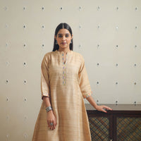 Beige - Bhagalpuri Handwoven Desi Tussar Silk Plain Kurta 03