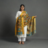 Yellow - Mangalagiri Silk Cotton Handpainted Kalamkari Dupatta 04