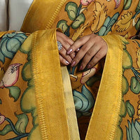 Yellow - Mangalagiri Silk Cotton Handpainted Kalamkari Dupatta 04