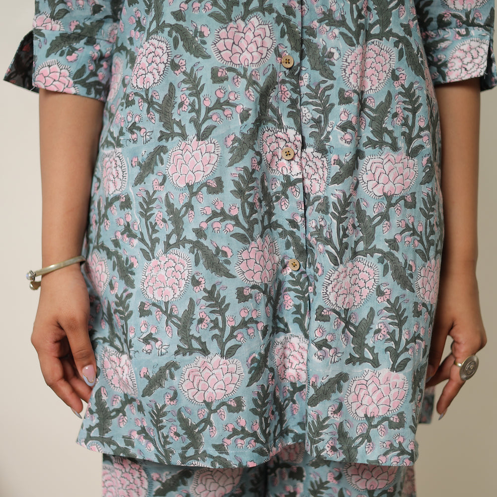 Green - Sanganeri Block Printed Cotton Co-Ord Set 11