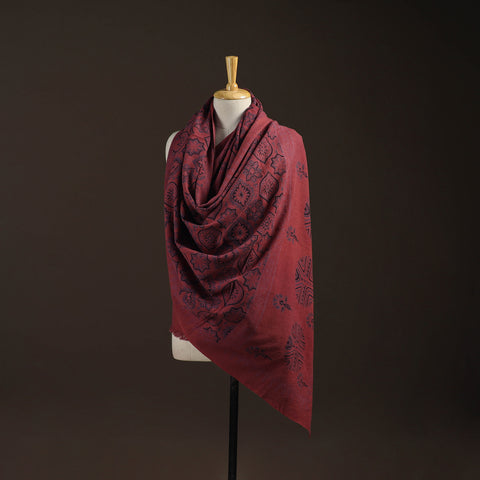 Black - Merino Wool Natural Dyed Handwoven Hand Block Ajrakh Print Shawl 21