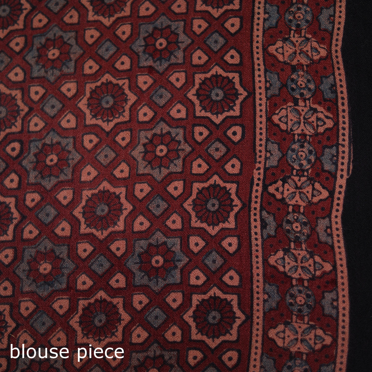 Handwoven Merino Wool Natural Dyed Hand Block Print Ajrakh Saree 11