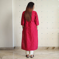 Dark Pink - Polka Zari Butta Spun Dupion Silk Long Straight Kurta 17