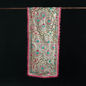Ranihati Chanderi Silk Hand Embroidered Stole with Pom Pom 293