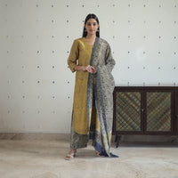 Yellow - Hand Block Bagru Print Chanderi Silk Kurta Set 01