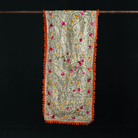Ranihati Chanderi Silk Hand Embroidered Stole with Pom Pom 292