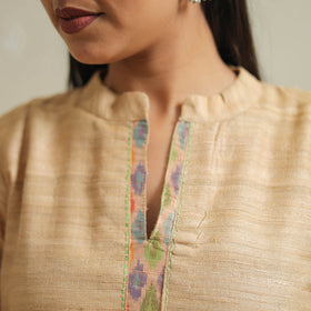Beige Bhagalpuri Handwoven Desi Tussar Silk Plain Kurta for Women