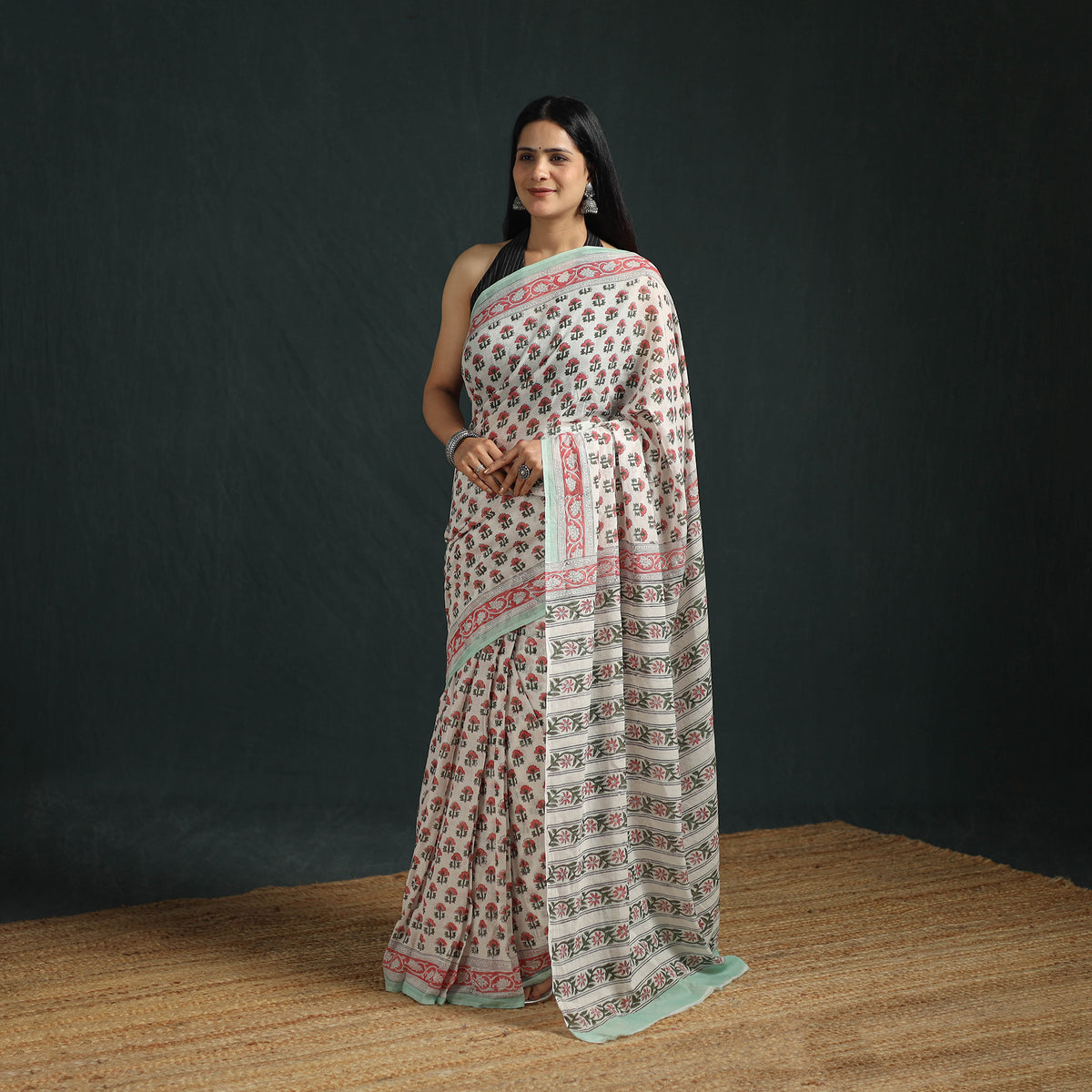 Sanganeri Hand Block Print Pure Mul Cotton Ready To Wear Saree 10