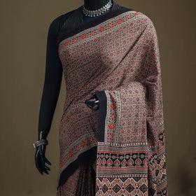 Ajrakh Hand Block Print Natural Dyed Pure Mul Cotton Saree 20
