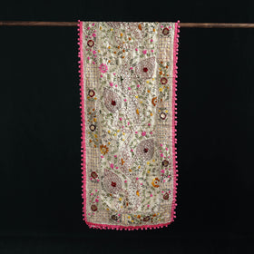 Ranihati Chanderi Silk Hand Embroidered Stole with Pom Pom 291